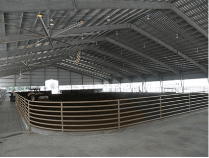 Metal roofing and dirt arena area